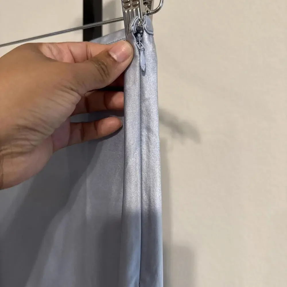 Club Monaco Silk Charmeuse Pale Blue Midi Skirt Size 4 Designer MSRP $268 - Picture 4 of 7